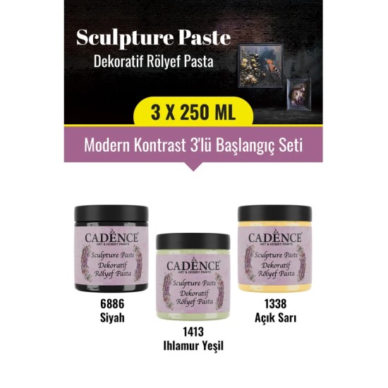 3x250ML Sculpture Dekoratif Rölyef Pasta - Modern Kontrast 3'lü Başlangıç Seti