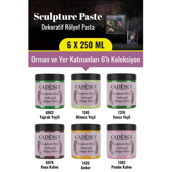 6x250ML Sculpture Dekoratif Rölyef Pasta - Orman ve Yer Katmanları 6'lı Koleksiyon