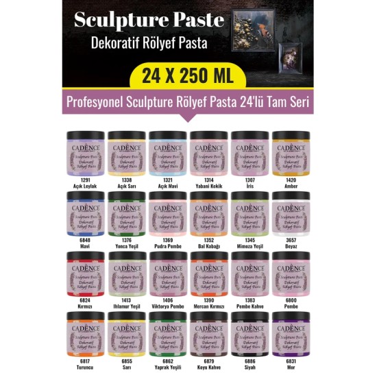 24x250ML Sculpture Dekoratif Rölyef Pasta - Profesyonel Sculpture Rölyef Pasta 24'lü Tam Seri