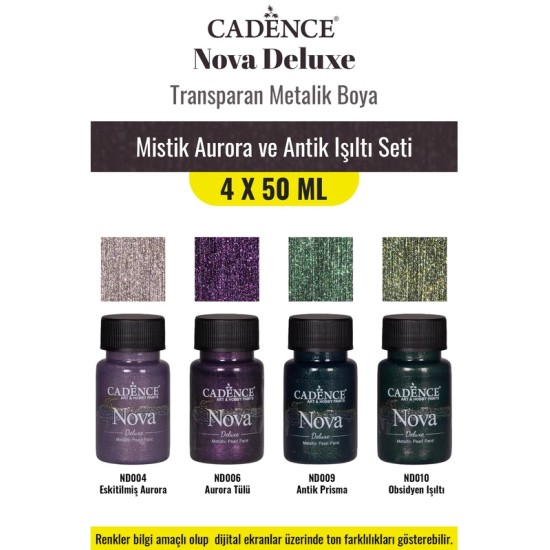 4X50ML Nova Deluxe Transparan Metalik Boya - Mistik Aurora ve Antik Işıltı Seti