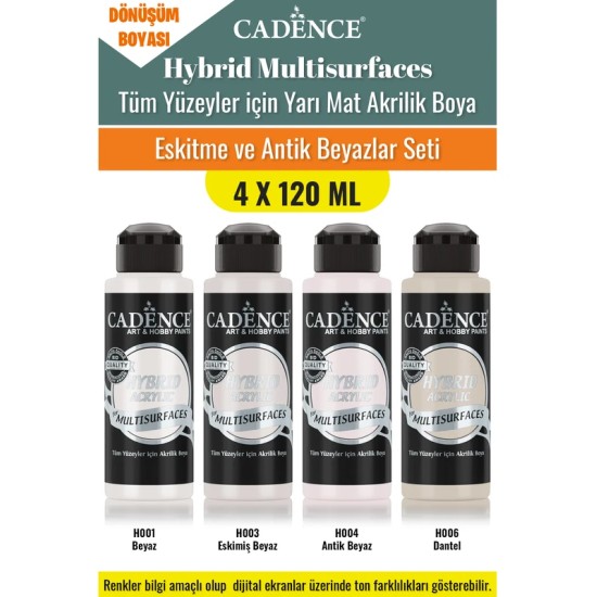 4X120ML Hibrit Multisurface Akrilik Boya - Eskitme ve Antik Beyazlar Seti