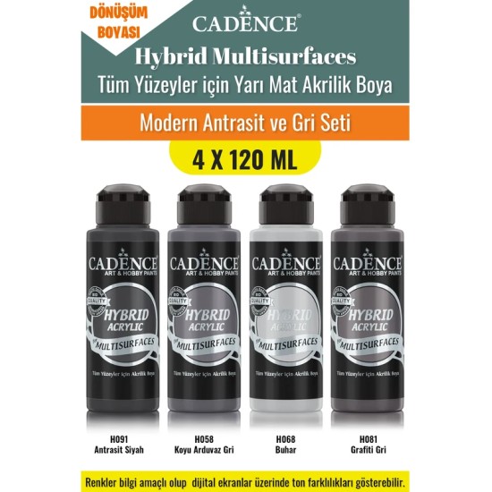 4X120ML Hibrit Multisurface Akrilik Boya - Modern Antrasit ve Gri Seti