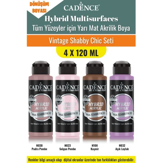 4X120ML Hibrit Multisurface Akrilik Boya - Vintage Shabby Chic Seti