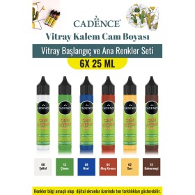 6X25ML Vitray Kalem Cam Boyası - Vitray Başlangıç ve Ana Renkler Seti