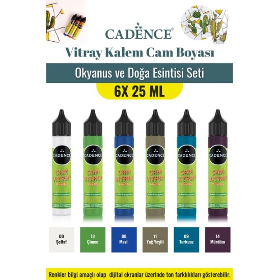 6X25ML Vitray Kalem Cam Boyası - Okyanus ve Doğa Esintisi Seti
