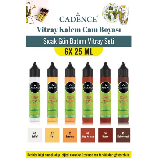 6X25ML Vitray Kalem Cam Boyası - Sıcak Gün Batımı Vitray Seti
