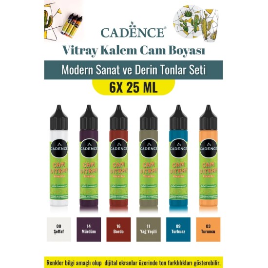 6X25ML Vitray Kalem Cam Boyası - Modern Sanat ve Derin Tonlar Seti
