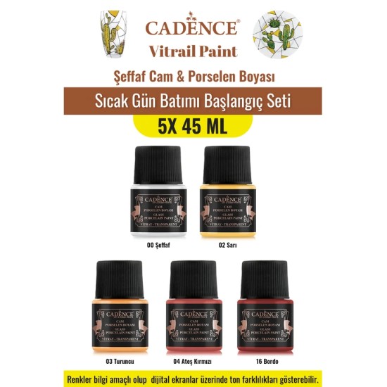 5X45ML Vitray Şeffaf Cam Boyası - Sıcak Gün Batımı Başlangıç Seti
