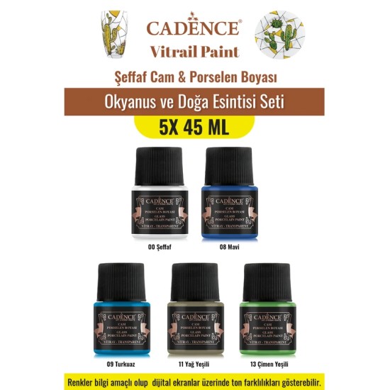 5X45ML Vitray Şeffaf Cam Boyası - Okyanus ve Doğa Esintisi Seti