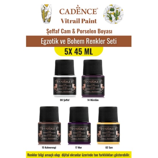 5X45ML Vitray Şeffaf Cam Boyası - Egzotik ve Bohem Renkler Seti
