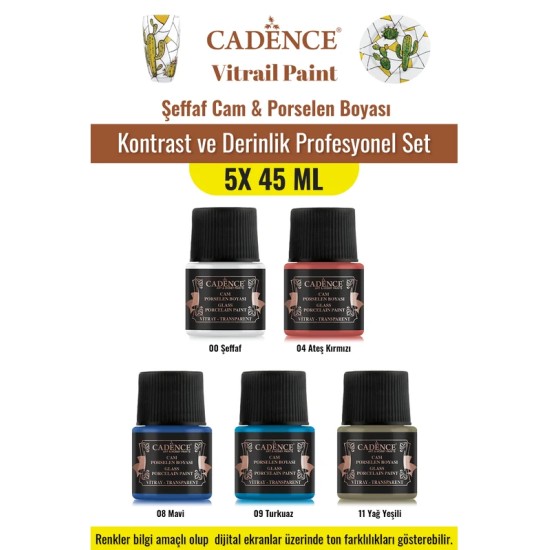 5X45ML Vitray Şeffaf Cam Boyası - Kontrast ve Derinlik Profesyonel Set