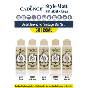 5X120ML Style Matt Mat Akrilik Boya - Antik Beyaz ve Vintage Bej Seti