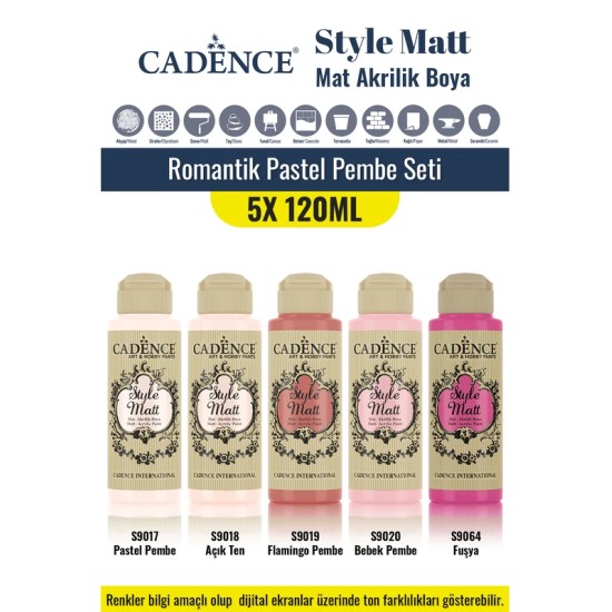 5X120ML Style Matt Mat Akrilik Boya - Romantik Pastel Pembe Seti