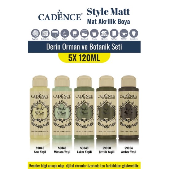 5X120ML Style Matt Mat Akrilik Boya - Derin Orman ve Botanik Seti