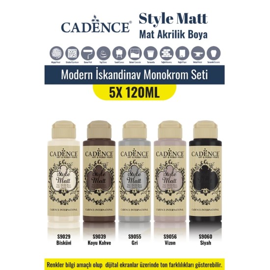 5X120ML Style Matt Mat Akrilik Boya - Modern İskandinav Monokrom Seti