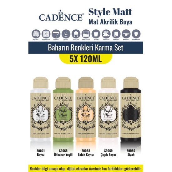5X120ML Style Matt Mat Akrilik Boya - Baharın Renkleri Karma Set
