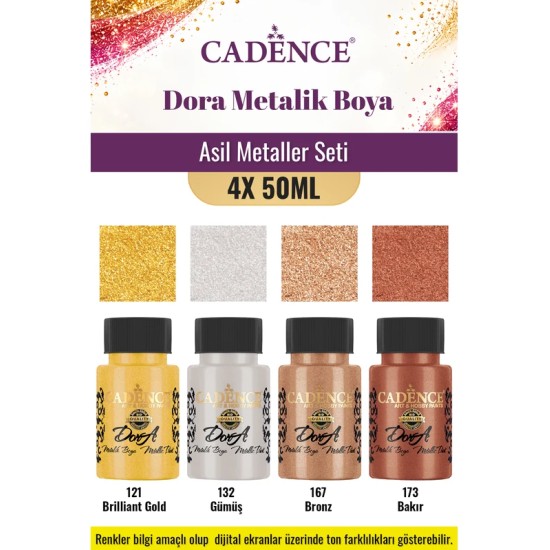 4X50ML Dora Metalik Akrilik Boya - Asil Metaller Seti