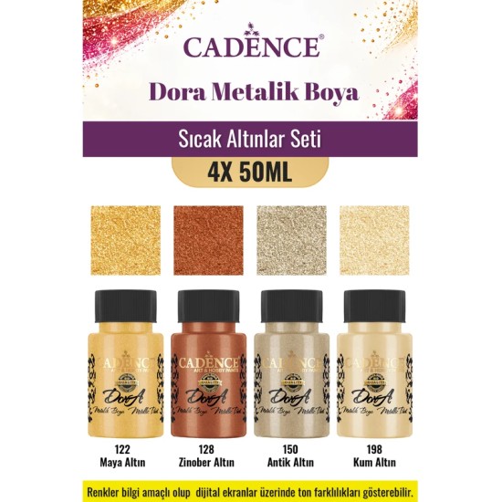 4X50ML Dora Metalik Akrilik Boya - Sıcak Altınlar Seti