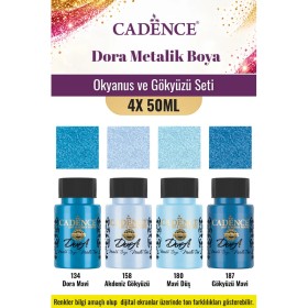 4X50ML Dora Metalik Akrilik Boya - Okyanus ve Gökyüzü Seti