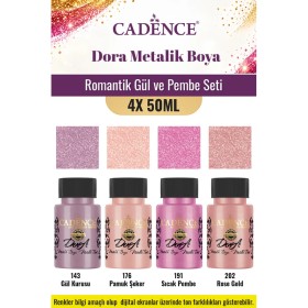 4X50ML Dora Metalik Akrilik Boya - Romantik Gül ve Pembe Seti