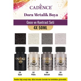 4X50ML Dora Metalik Akrilik Boya - Gece ve Kontrast Seti