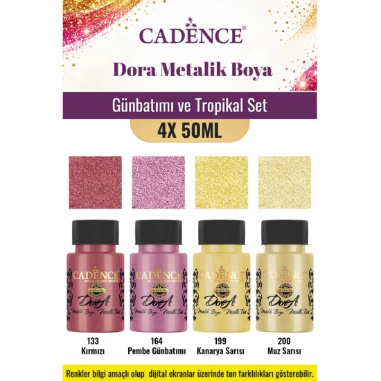 4X50ML Dora Metalik Akrilik Boya - Günbatımı ve Tropikal Set