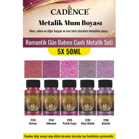 5X50ML Metalik Mum Boyası - Romantik Gün Batımı Canlı Metalik Seti