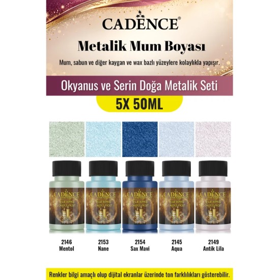 5X50ML Metalik Mum Boyası - Okyanus ve Serin Doğa Metalik Seti