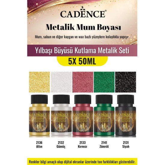 5X50ML Metalik Mum Boyası - Yılbaşı Büyüsü Kutlama Metalik Seti
