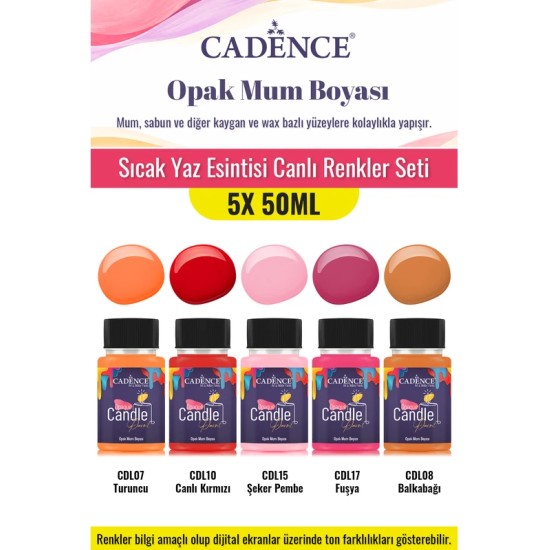 5X50ML Opak Mum Boyası - Sıcak Yaz Esintisi Canlı Renkler Seti