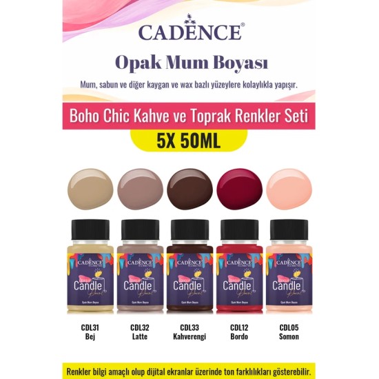 5X50ML Opak Mum Boyası - Boho Chic Kahve ve Toprak Renkler Seti