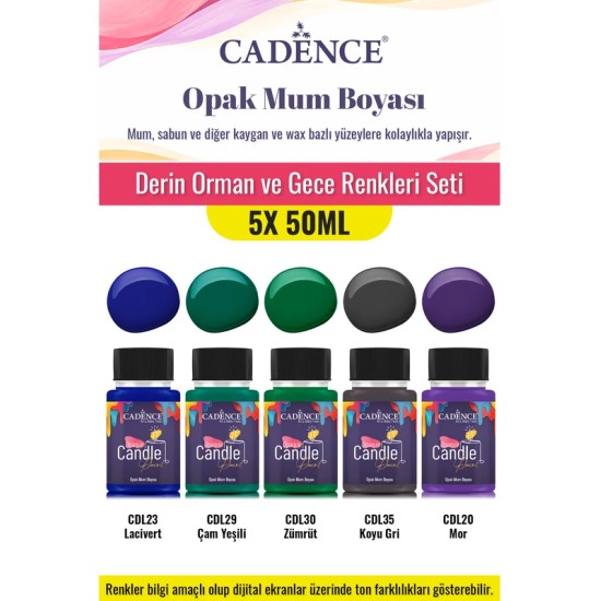 5X50ML Opak Mum Boyası - Derin Orman ve Gece Renkleri Seti
