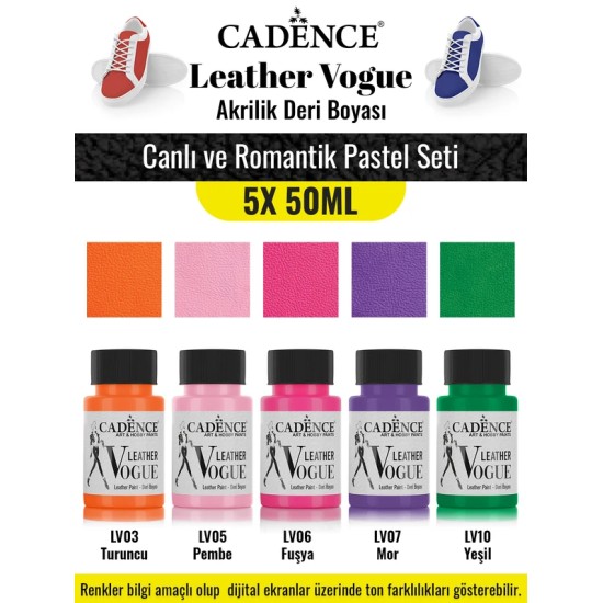 5X50ML Akrilik Deri Boyası - Canlı ve Romantik Pastel Seti