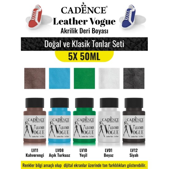 5X50ML Akrilik Deri Boyası - Doğal ve Klasik Tonlar Seti