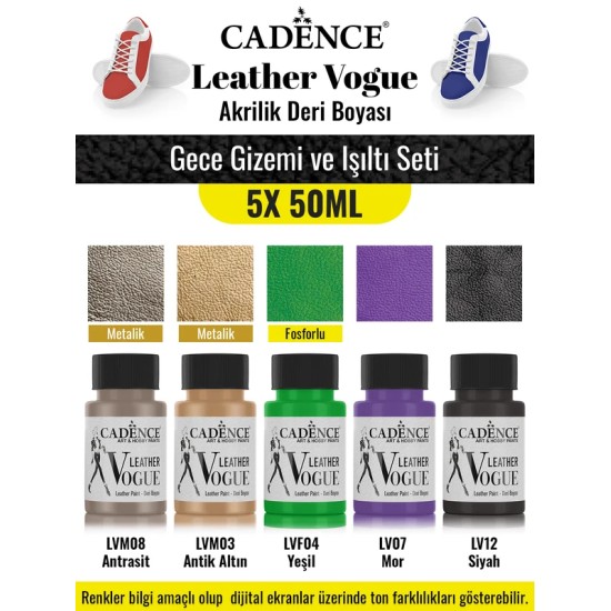 5X50ML Akrilik Deri Boyası - Gece Gizemi ve Işıltı Seti