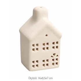 EHS90 Orta Boy Ev Şeklinde Mumluk Ham Seramik Obje (16x8,5x7 cm)