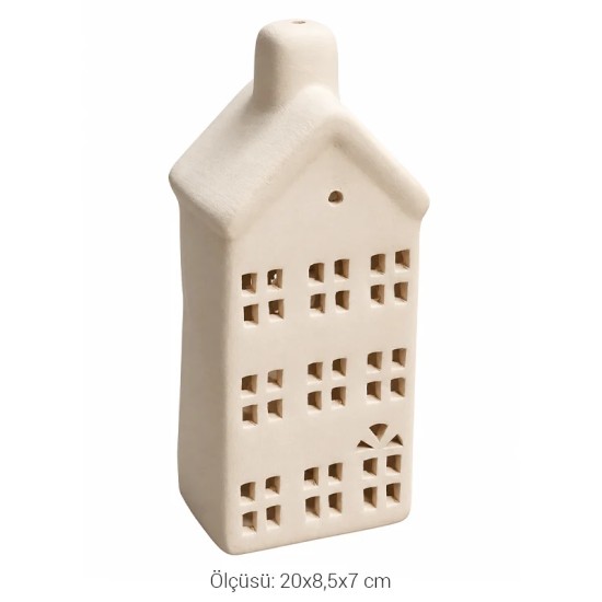 EHS91 Büyük Boy Ev Şeklinde Mumluk Ham Seramik Obje (20x8,5x7 cm)