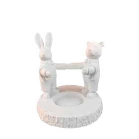HYK1157 Tavşan Ve Ayılı Şaraplık Ham Polyester Obje