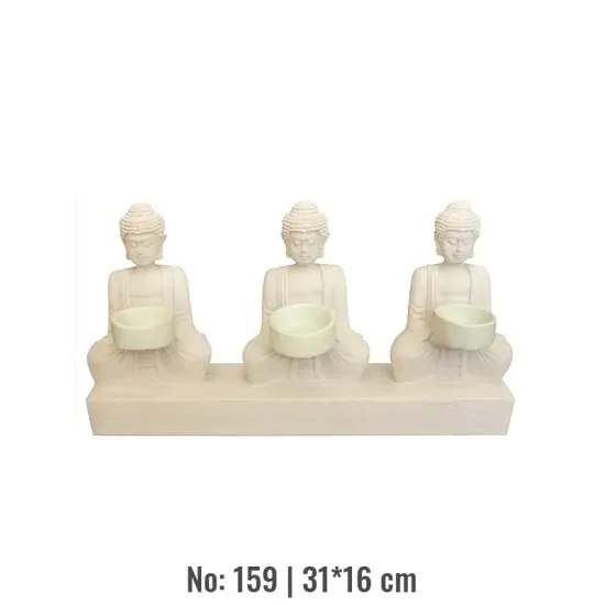 Violette Ham Polyester Üçlü Buda Model Mumluk Dekor No:159 (31x16 cm)