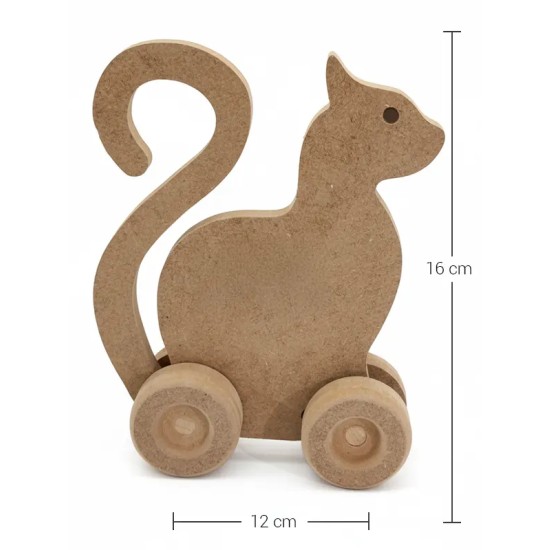 OY108 Tekerlekli Kedi Oyuncak Ahşap Obje