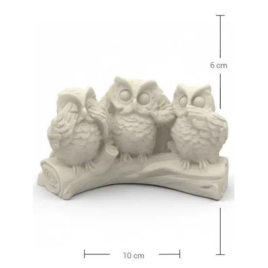 P082 Yana Üç Bilge Baykuş Ham Polyester Obje