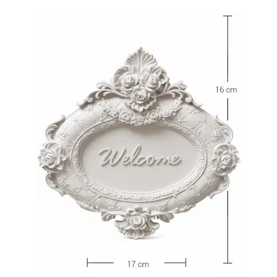 P134 Yana Gül Desenli Welcome Panosu Ham Polyester Obje