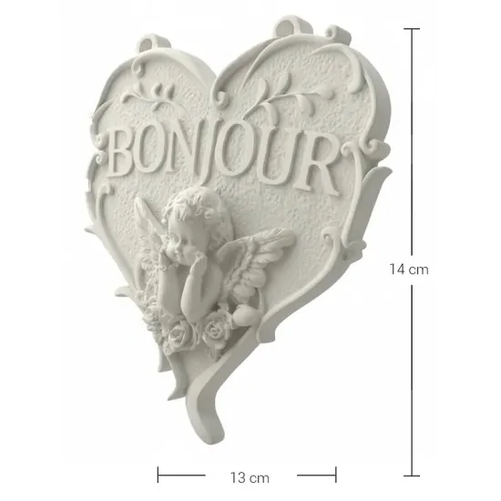 P172 Yana Melek Figürlü Bonjour Kalpli Pano Ham Polyester Obje