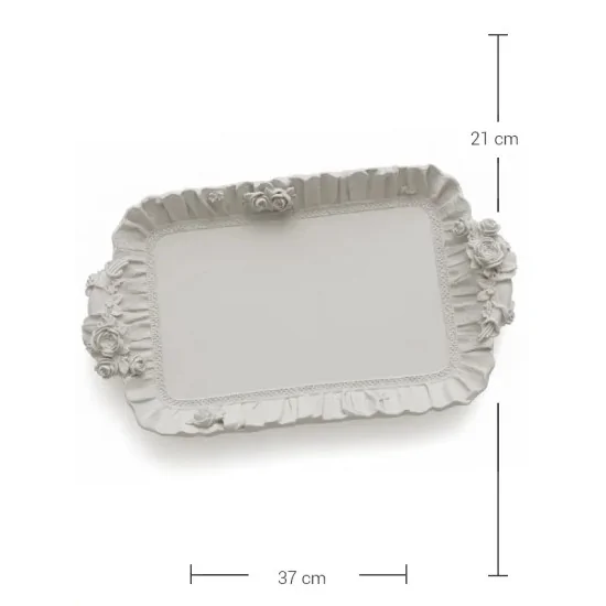 P301 Yana Gül Motifli Sunum Tepsisi Ham Polyester Obje