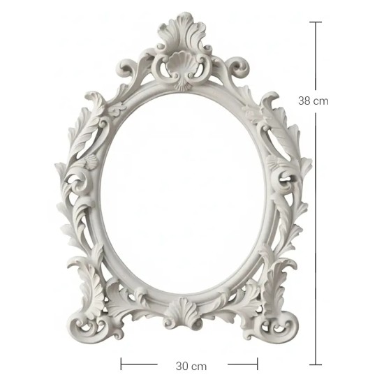 P330 Yana Barok Oymalı Oval Çerçeve Ham Polyester Obje