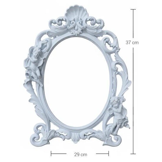 P332 Yana Melekli Oymalı Oval Çerçeve Ham Polyester Obje