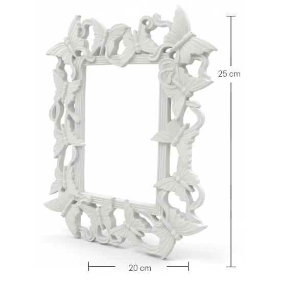 P345 Yana Kelebekli Dikdörtgen Çerçeve Ham Polyester Obje