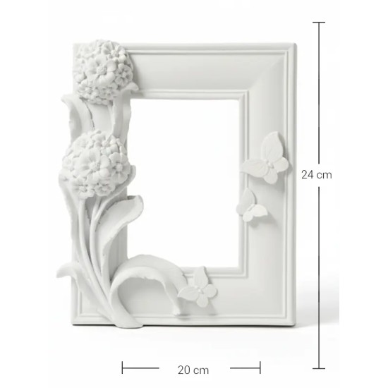 P346 Yana Kelebekli Çiçekli Dikdörtgen Çerçeve Ham Polyester Obje