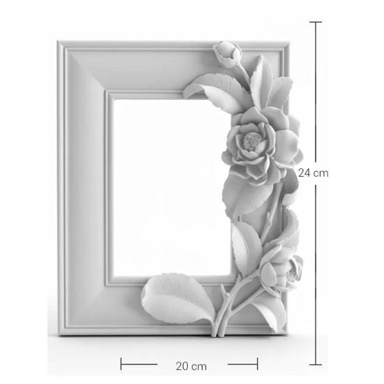 P347 Yana Gül Desenli Dikdörtgen Çerçeve Ham Polyester Obje