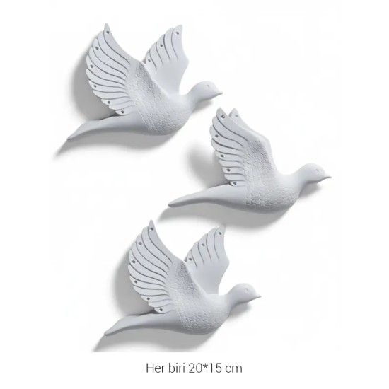 P371 Yana Üçlü Uçan Kuşlar Ham Polyester Obje